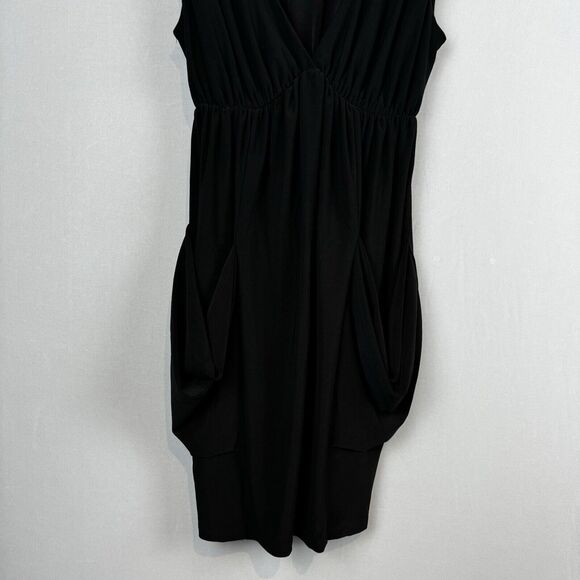 Voilà Black Gathered Dress Polyester Spandex Pockets USA Made XS/S LBD - Picture 3 of 11